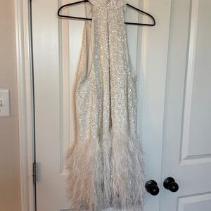 ASOS White Sequin and Feather Dress